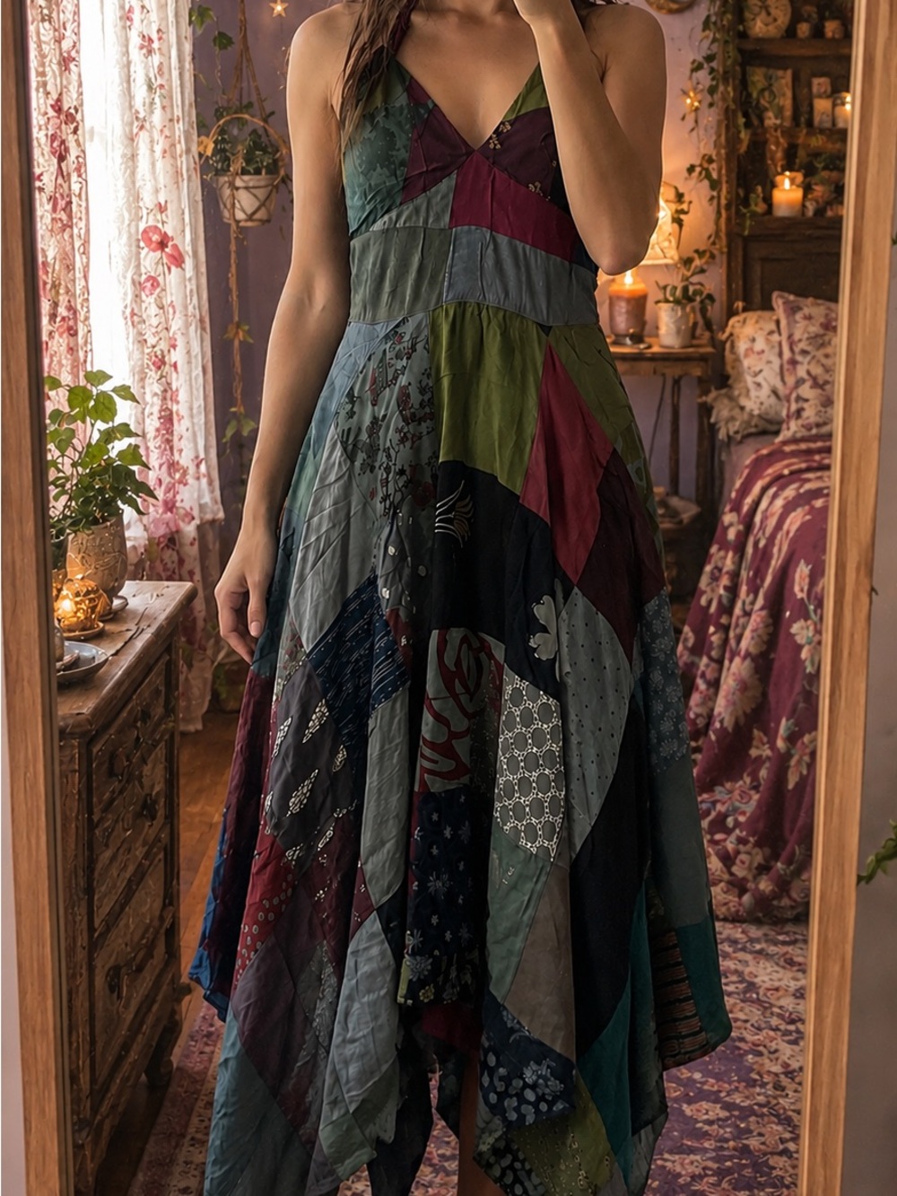 Bohemian Patchwork Maxi Dress in Multicolor